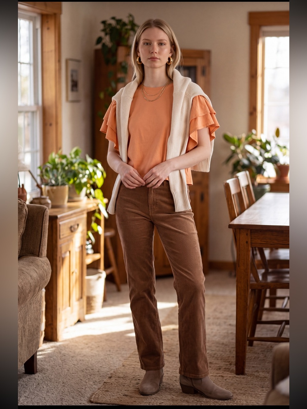 Zara Angel Wings Warm Orange Ruffle Sleeve Slightly Crop Top Retail $30